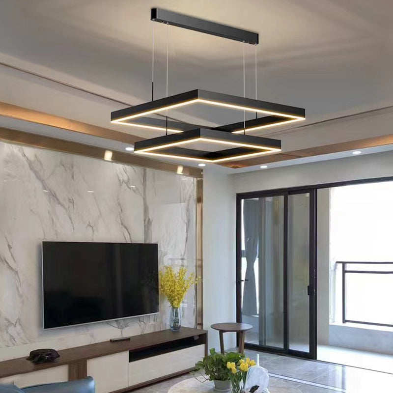 Finition noire carré lustre moderne LED Aluminium suspendu en aluminium suspendu