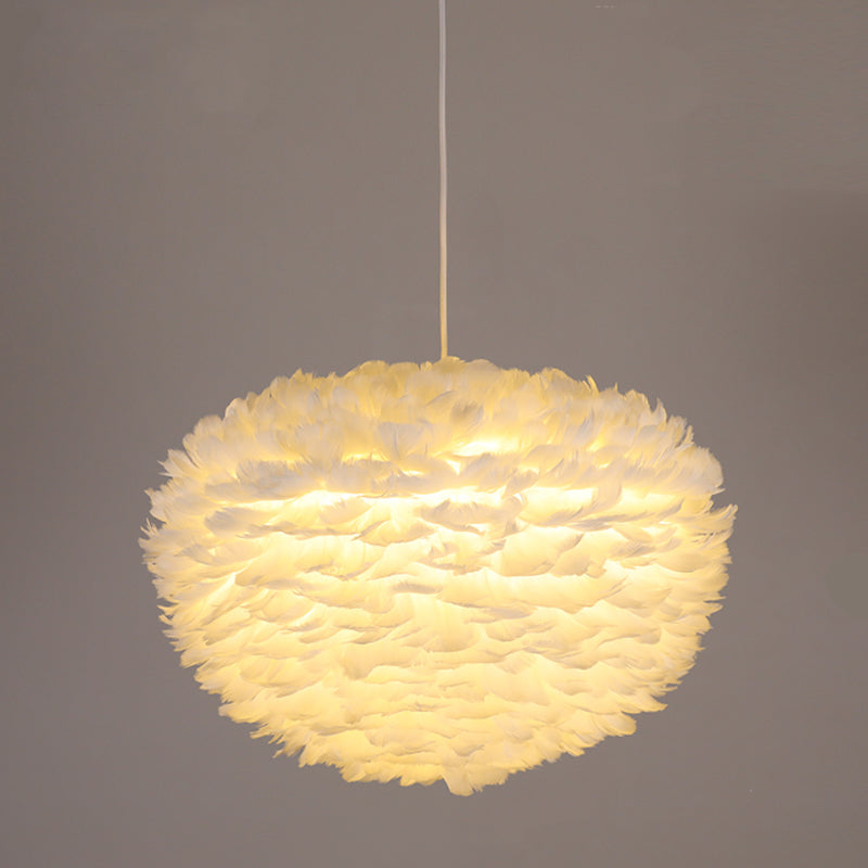 Minimalist Round Pendant Lighting Fixture Feather Bedroom Ceiling Pendant Light