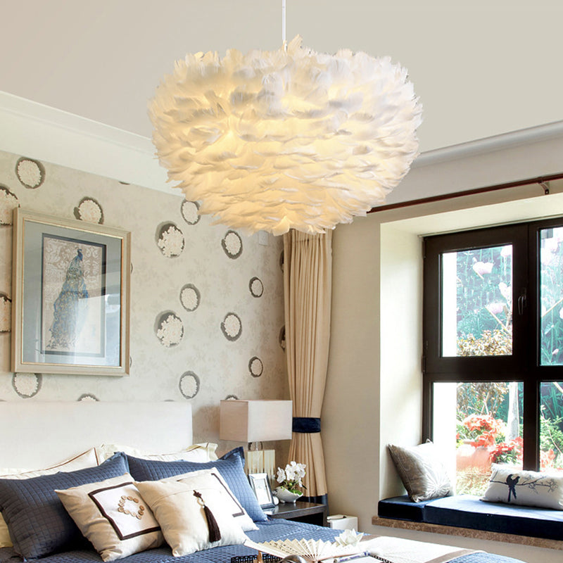 Minimalist Round Pendant Lighting Fixture Feather Bedroom Ceiling Pendant Light