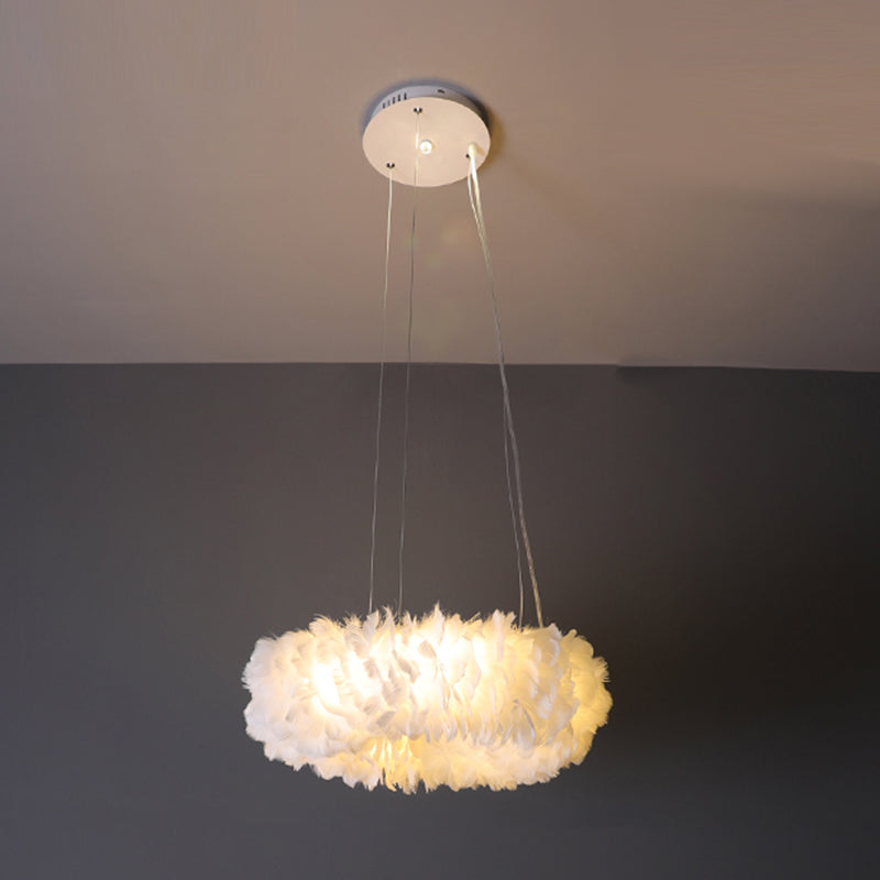 Minimalist Round Pendant Lighting Fixture Feather Bedroom Ceiling Pendant Light