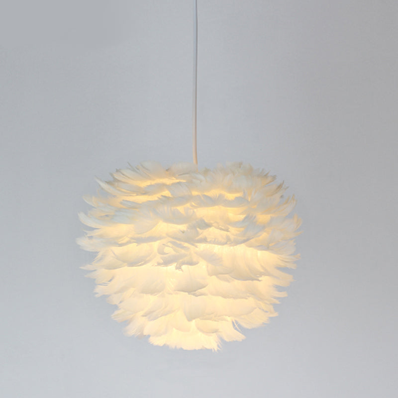 Minimalist Round Pendant Lighting Fixture Feather Bedroom Ceiling Pendant Light