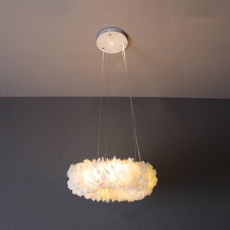 Minimalist Round Pendant Lighting Fixture Feather Bedroom Ceiling Pendant Light