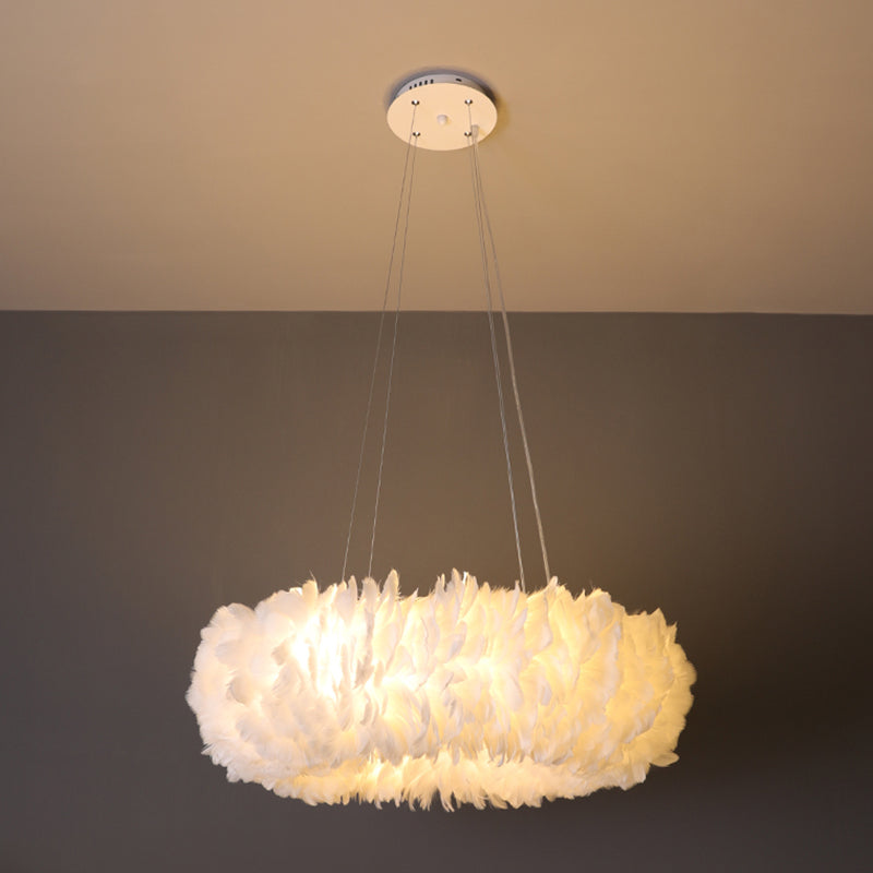 Minimalist Round Pendant Lighting Fixture Feather Bedroom Ceiling Pendant Light