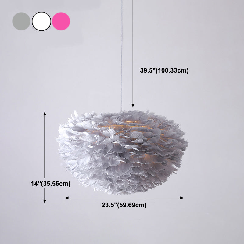 Minimalist Round Pendant Lighting Fixture Feather Bedroom Ceiling Pendant Light