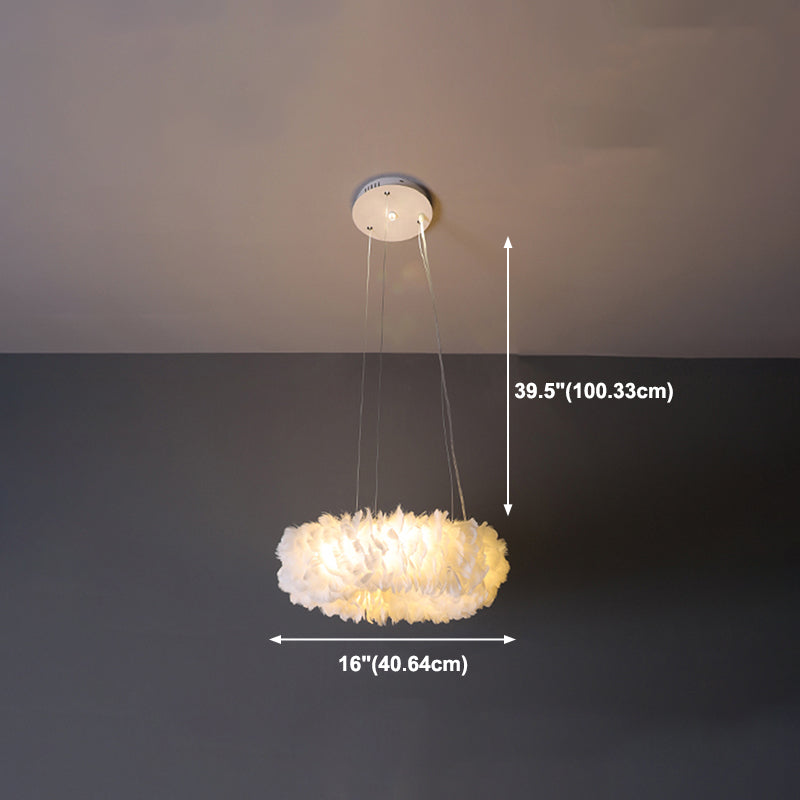 Minimalist Round Pendant Lighting Fixture Feather Bedroom Ceiling Pendant Light