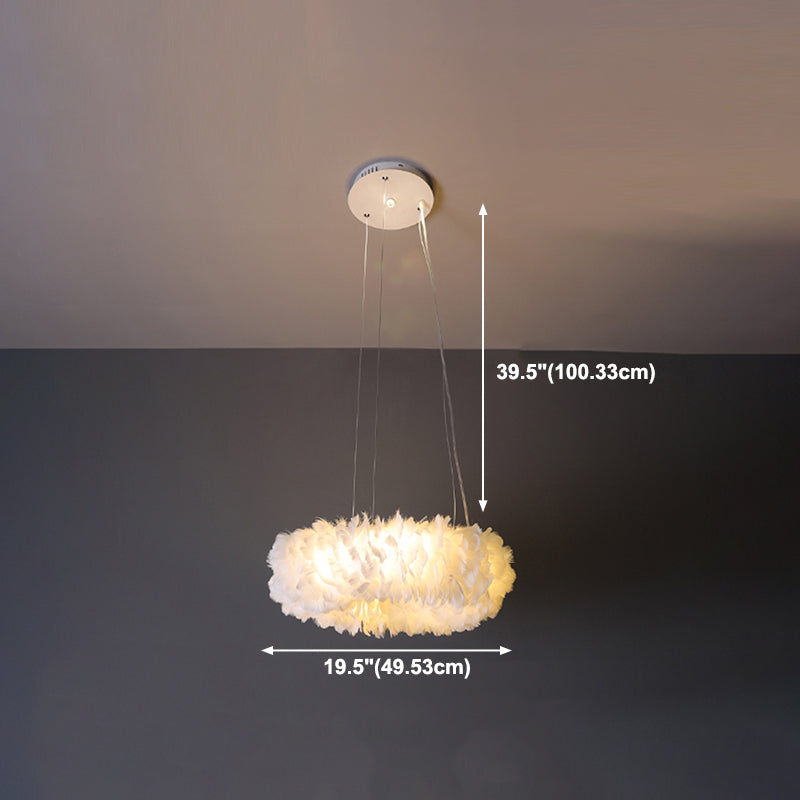 Minimalist Round Pendant Lighting Fixture Feather Bedroom Ceiling Pendant Light