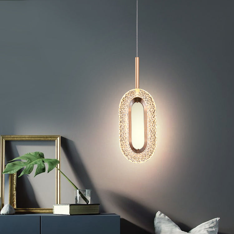 Contemporary Style Oval Shape Pendant Lights Metal Hanging Lamps in Gold