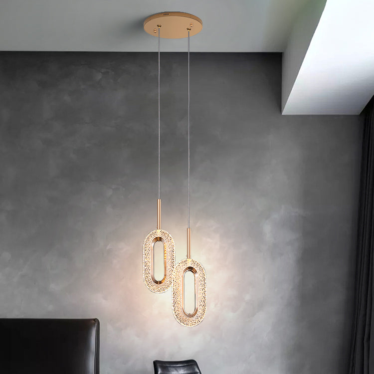 Contemporary Style Oval Shape Pendant Lights Metal Hanging Lamps in Gold