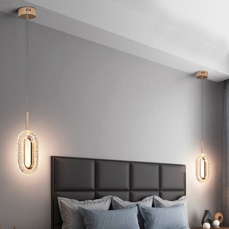 Contemporary Style Oval Shape Pendant Lights Metal Hanging Lamps in Gold
