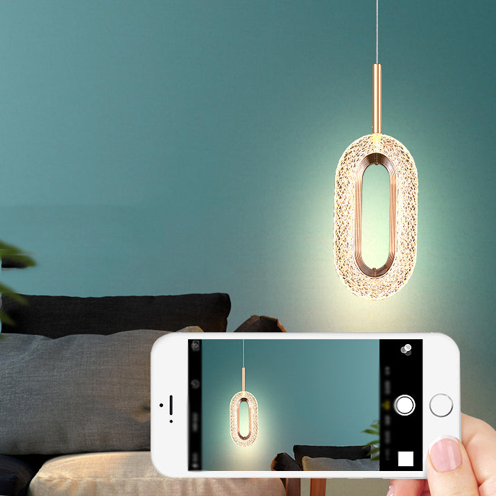 Contemporary Style Oval Shape Pendant Lights Metal Hanging Lamps in Gold