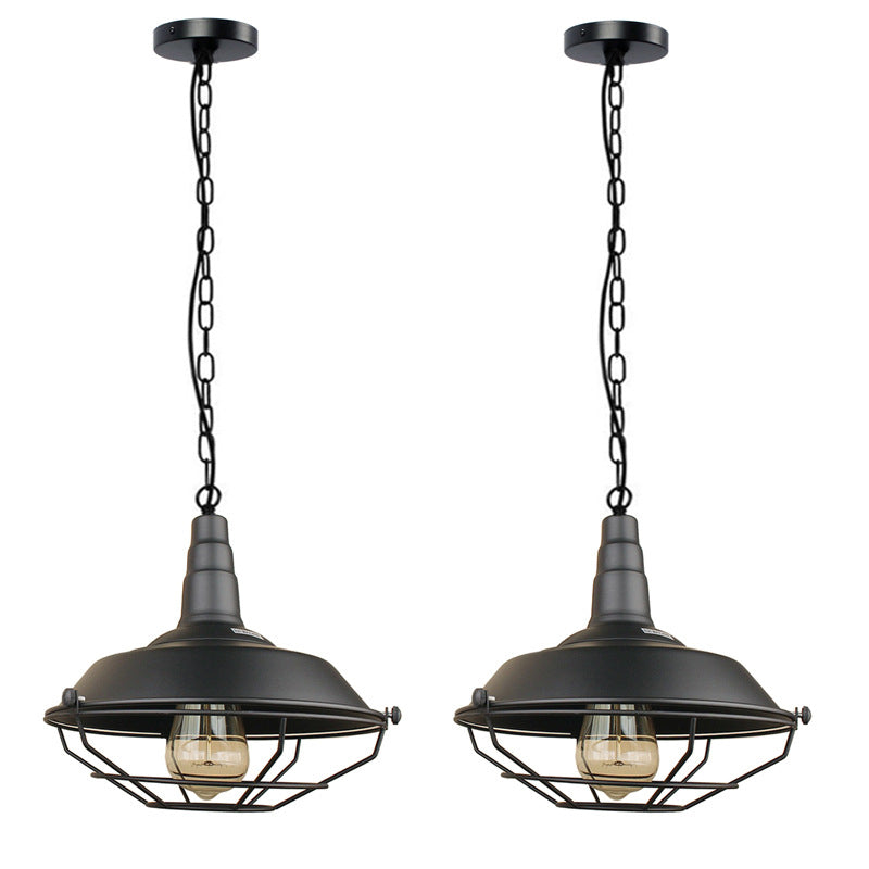 Industrial Style Dining Room Pendant Light Metal Barn Shade Hanging Lamp with Cage