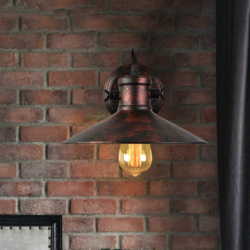 Metallic Saucer Sconce Wall Lighting Antique Style 1 Bulb Corridor Wall Sconce Lamp in Black/Rust