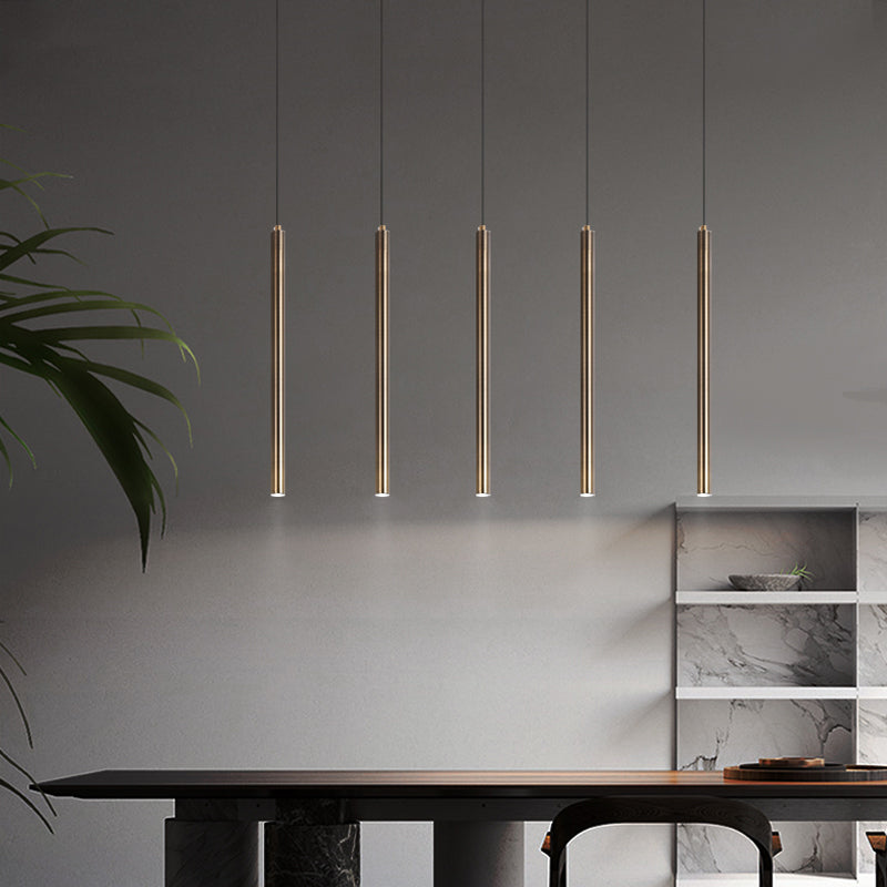 Forme du cylindre de style contemporain Pendante Métal de lumière 1 lampe de suspension légère en bronze