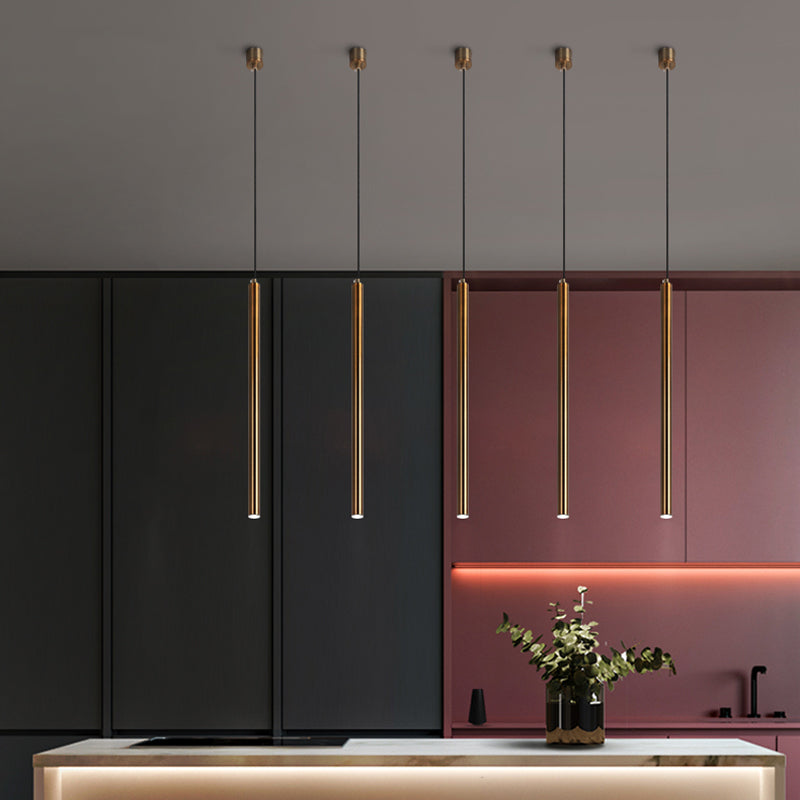 Forme du cylindre de style contemporain Pendante Métal de lumière 1 lampe de suspension légère en bronze