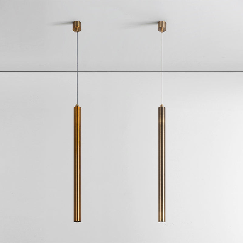 Forme du cylindre de style contemporain Pendante Métal de lumière 1 lampe de suspension légère en bronze