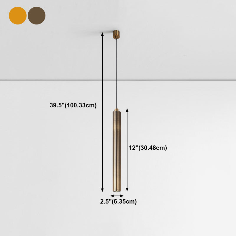 Forme du cylindre de style contemporain Pendante Métal de lumière 1 lampe de suspension légère en bronze