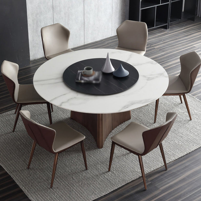 Contemporary Round Stone Standard Height Table Dining Table with Pedestal Base