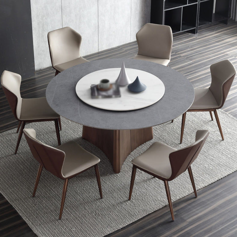 Contemporary Round Stone Standard Height Table Dining Table with Pedestal Base