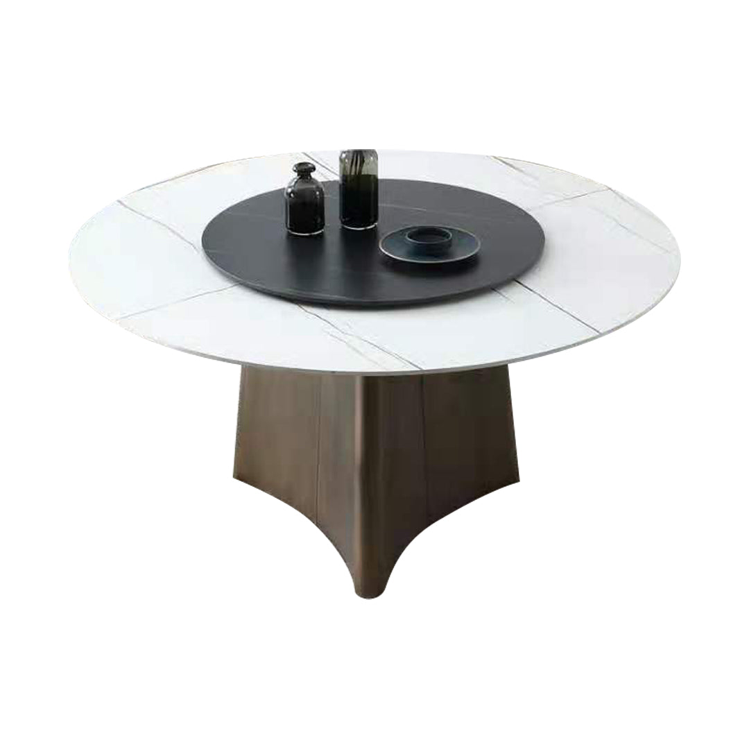 Contemporary Round Stone Standard Height Table Dining Table with Pedestal Base
