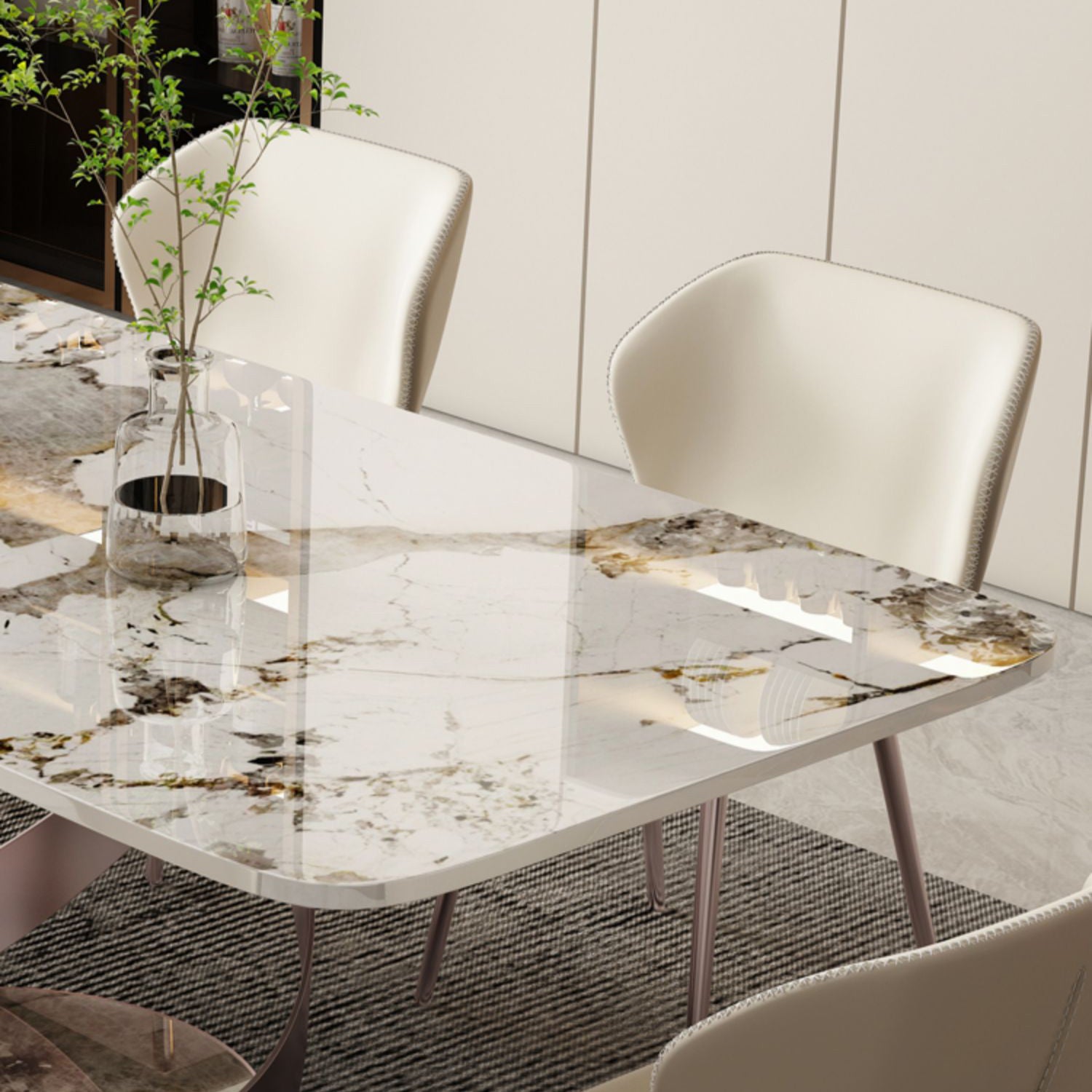 1/4/5/7/9 Pieces Dining Chairs Set Dining Table Set with Sintered Stone Top