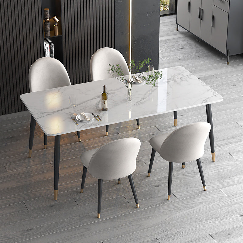 1/4/5 Pieces White Stone Dining Set Modern Solid Back Chair Rectangle Dining Furniture