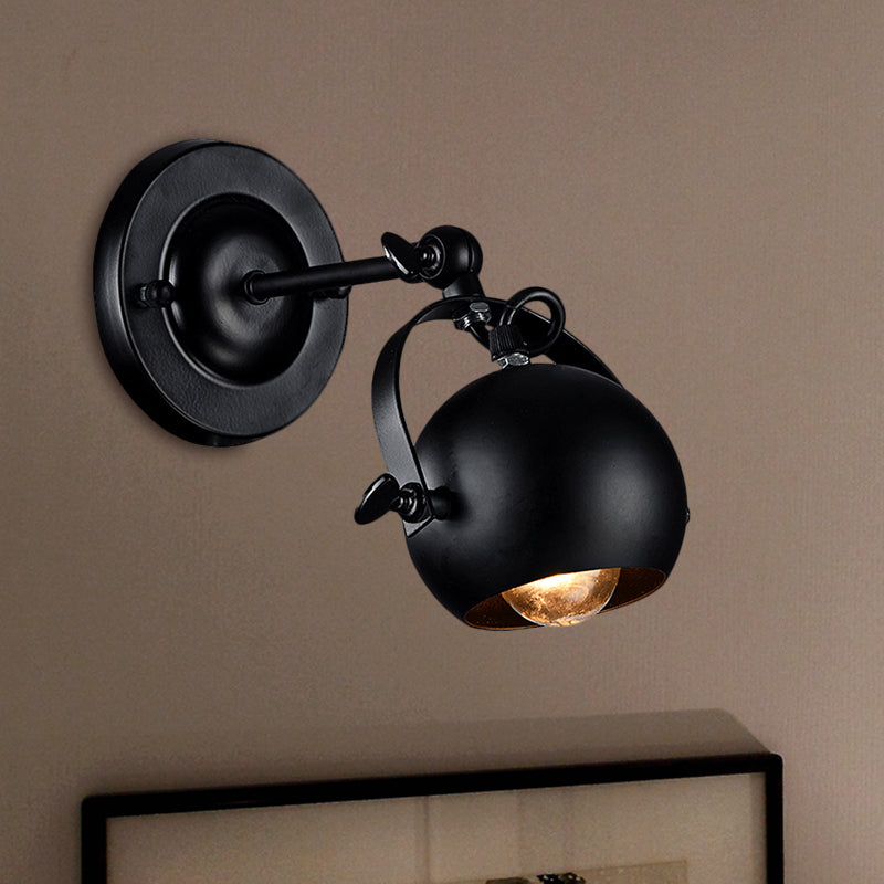 1 Bulb Wall Lamp Industrial Global Shade Metal Adjustable Sconce Lighting in Black for Restaurant