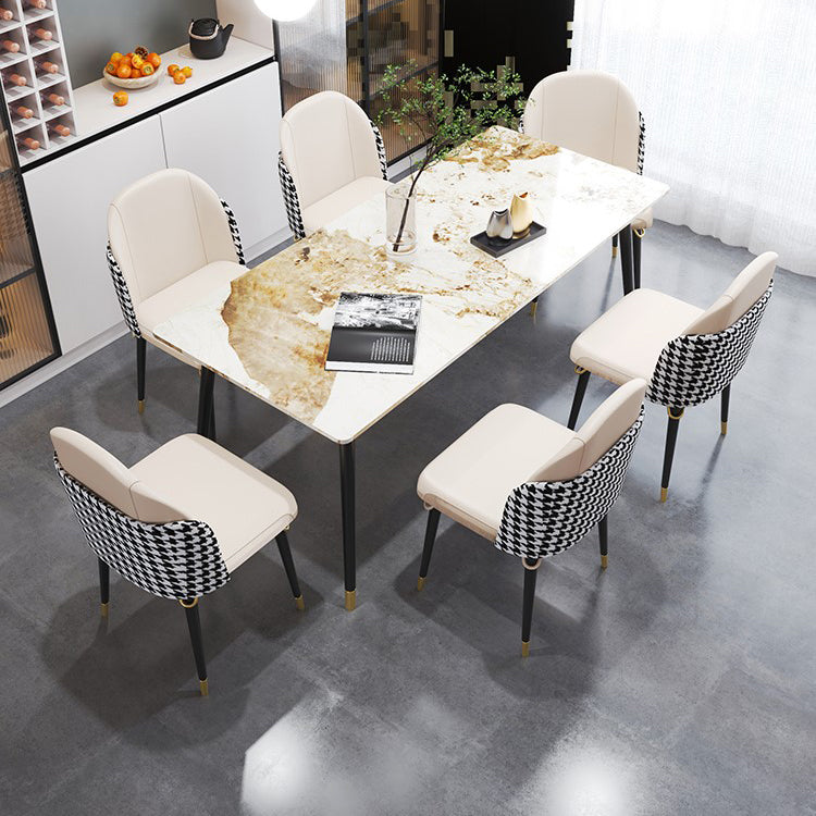 1/4/7 Pieces Stone Table with Leather Chairs Scandinavian Dining Table Set