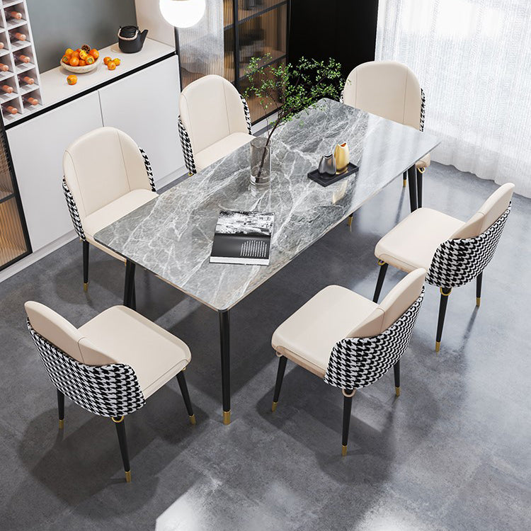 1/4/7 Pieces Stone Table with Leather Chairs Scandinavian Dining Table Set