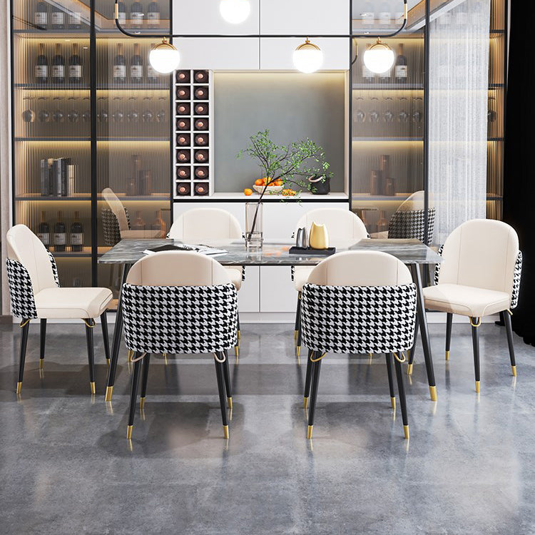 1/4/7 Pieces Stone Table with Leather Chairs Scandinavian Dining Table Set