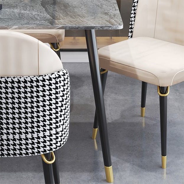 1/4/7 Pieces Stone Table with Leather Chairs Scandinavian Dining Table Set