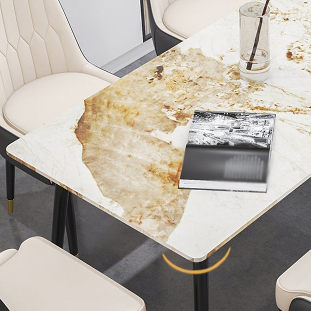 1/4/7 Pieces Stone Table with Leather Chairs Scandinavian Dining Table Set