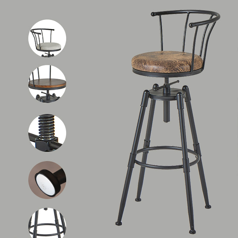 Industrial Upholstered Swivel Adjustable Height Stool 35.43'' Home Bar Stool