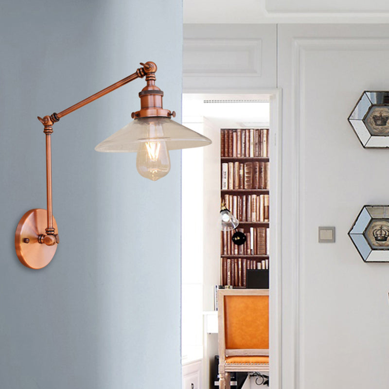 Accesorio de iluminación de pared cónica rústica 1 Bulbo de vidrio transparente Luz de vidrio en cobre para cafetería