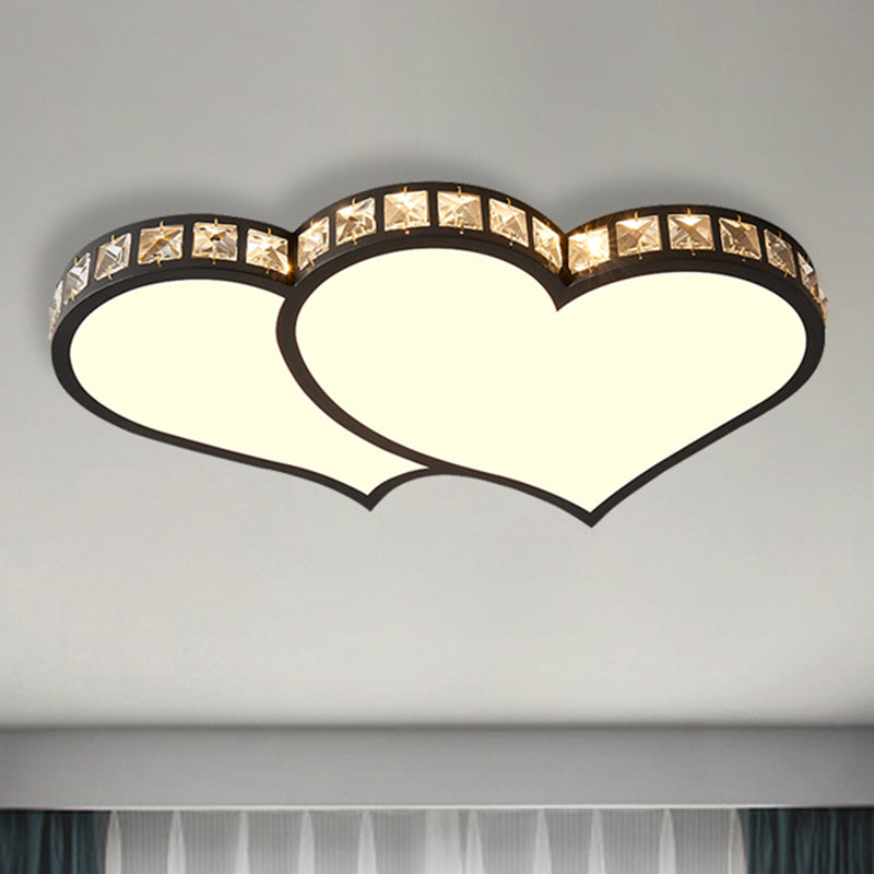 Modern Heart Flushmount with Crystal Accents and Frosted Diffuser Black/Gold Led Flush Ceiling Light in 3 Color/White