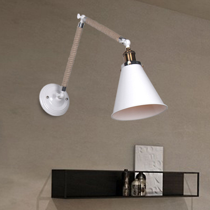 Conical Innenwandleuchte Industriestil Metall und Seil 1 Kopf weiße Wandlampe mit verstellbarem Arm