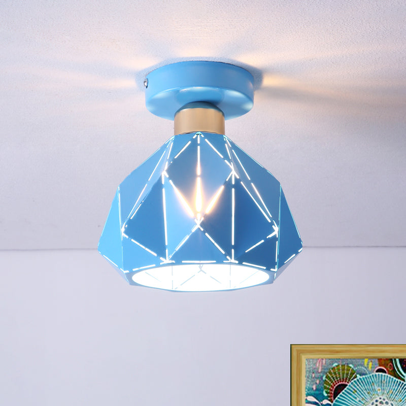 Plafonnier encastré en métal et diamant, style nordique, 1 gris clair/bleu/or, luminaire encastré pour porche