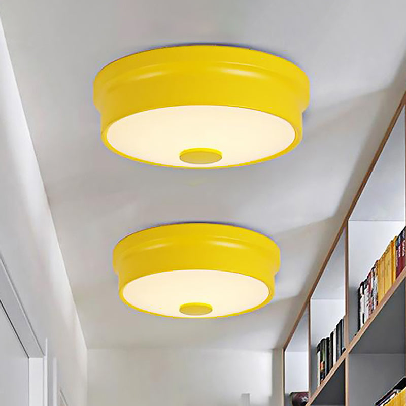Macaron Drum Lampada da incasso a soffitto in metallo a LED per cameretta dei bambini Illuminazione da incasso in nero/verde/rosa/giallo con diffusore in vetro smerigliato
