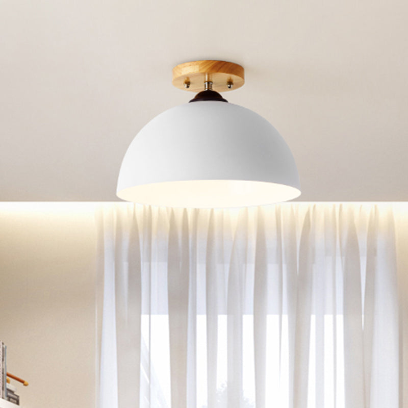 Red/Pink/White/Gray Domed Semi Flushmount Light Macaron Metal 1 Head Bedroom Semi Flush Ceiling Light, 12" W