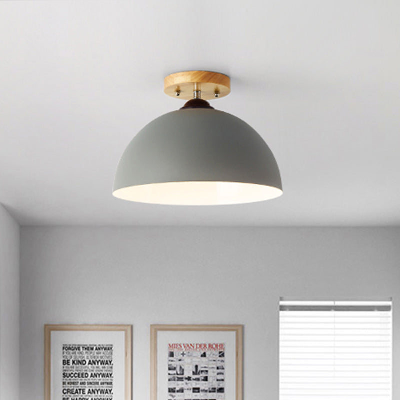 Red/Pink/White/Gray Domed Semi Flushmount Light Macaron Metal 1 Head Bedroom Semi Flush Ceiling Light, 12" W