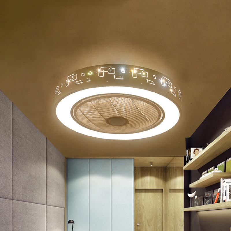 8 "hohe Drum Wohnzimmer Ventilator Leuchtt zeitgenössische Metall LED Weiß 3 Klingen Halbflush Mount Lighting Fixture