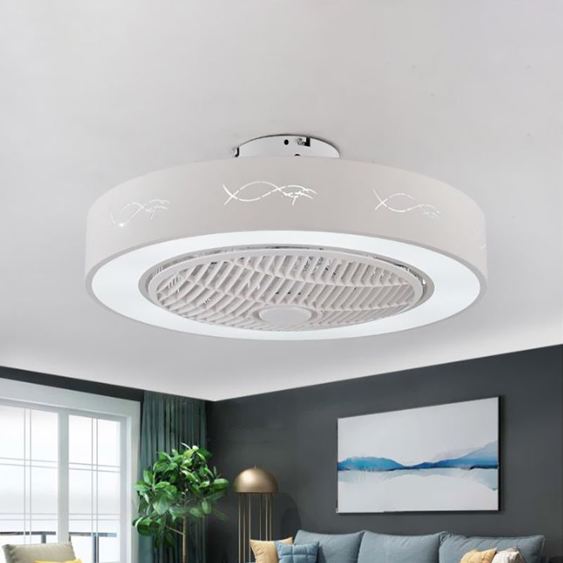 8 "hohe Drum Wohnzimmer Ventilator Leuchtt zeitgenössische Metall LED Weiß 3 Klingen Halbflush Mount Lighting Fixture