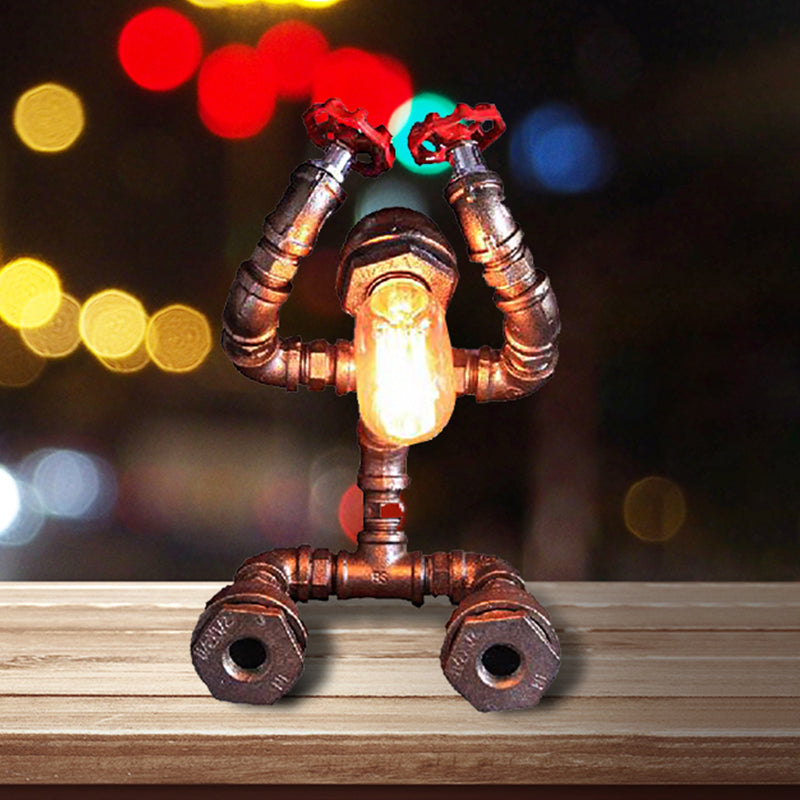 Table de robot en fer forgé légère avec vanne à eau Steampunk 1 lampe de table de café en bulbe en argent