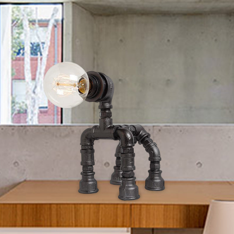 1 Bulb Water Pipe Table Lighting with Dog Design Steampunk Black/Bronze Metallic Table Lamp for Children Bedroom