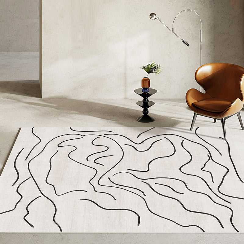 Modern Style Line Drawing Rug Polyester Area Rug Stain Resistant Rug for Home Decor