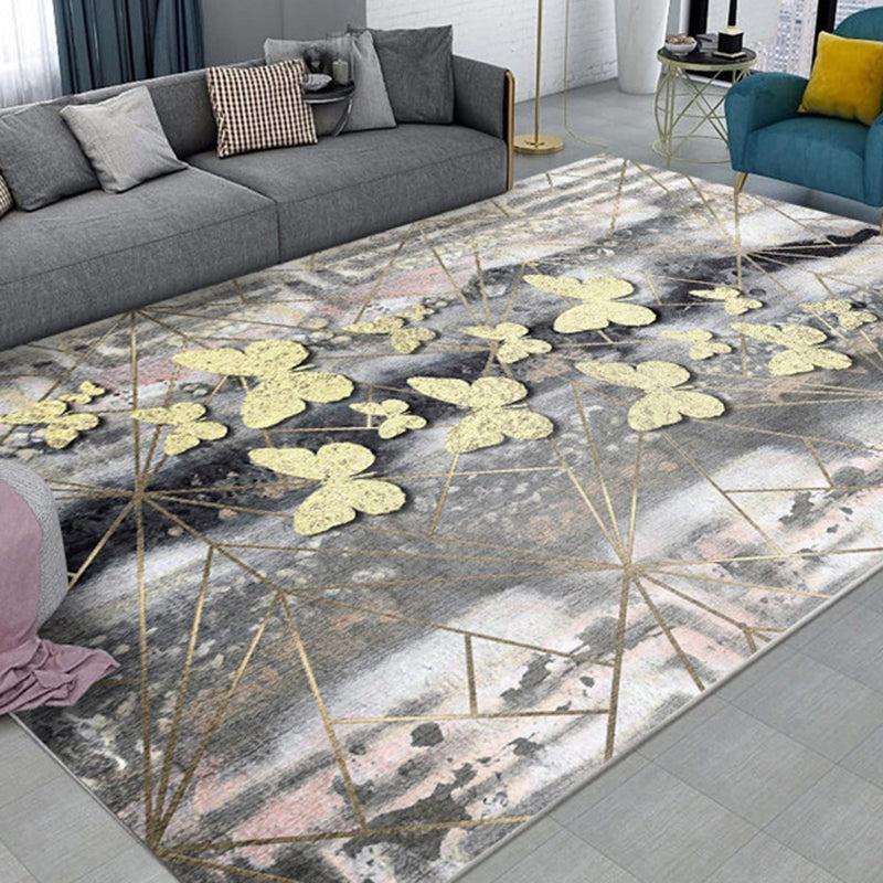 Geometric Decoration Area Rug Polyester Stain Resistant Backing Indoor Rug