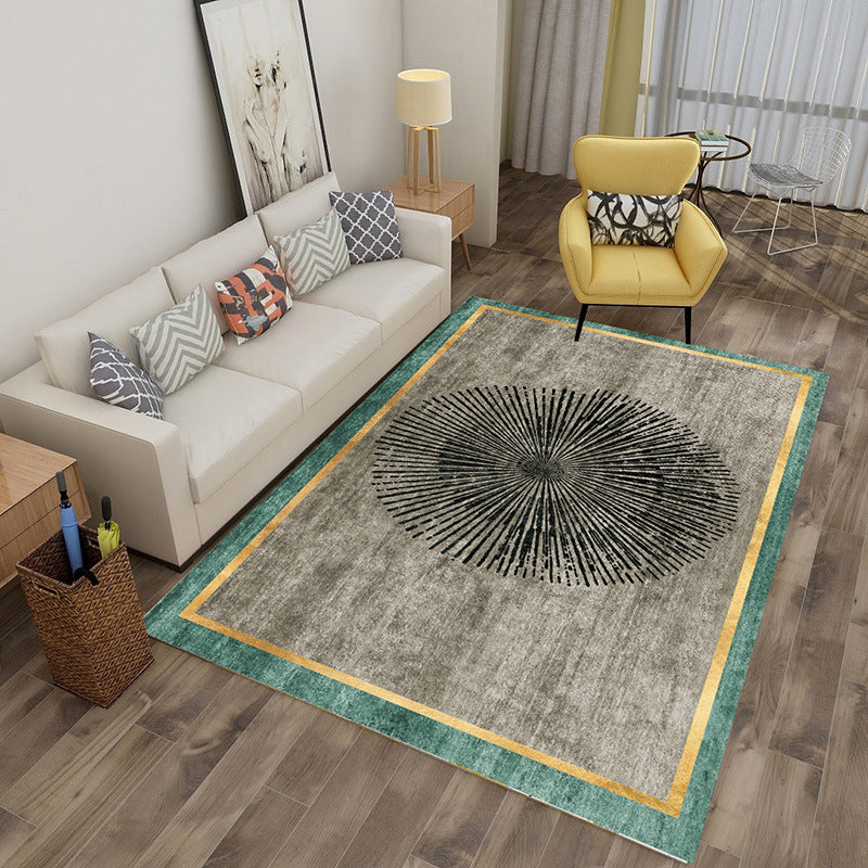 Green Stripe Rug Polyester Graphic Indoor Rug Stain Resistant Rug for Living Room