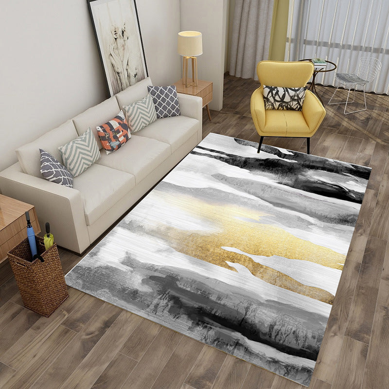 Green Stripe Rug Polyester Graphic Indoor Rug Stain Resistant Rug for Living Room
