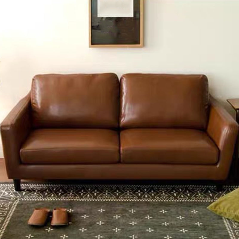 Transitional Flared Arm Faux Leather Sofa with 2 Pillows for Living Room