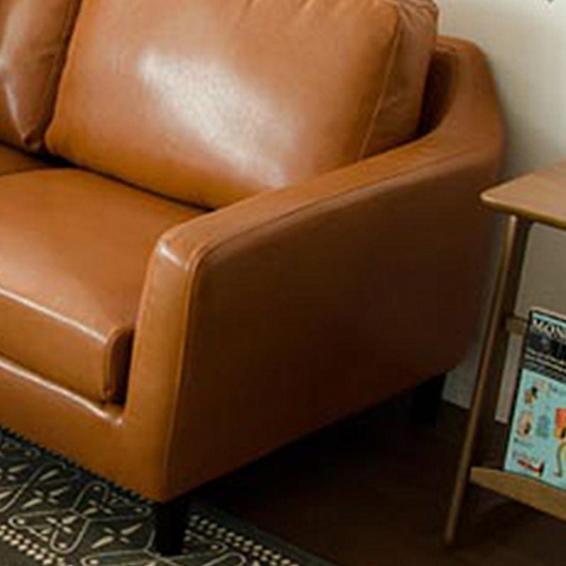 Transitional Flared Arm Faux Leather Sofa with 2 Pillows for Living Room