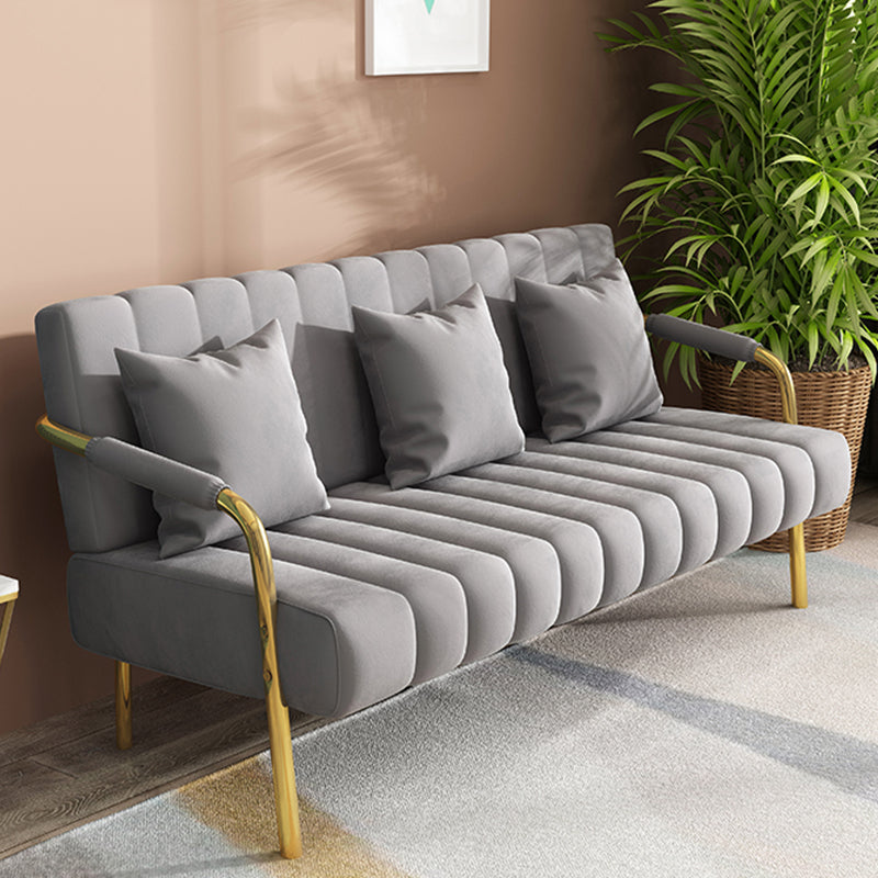 Sewn Pillow Back Velvet Sofa 28.35" High Metal Brass Arm Sofa